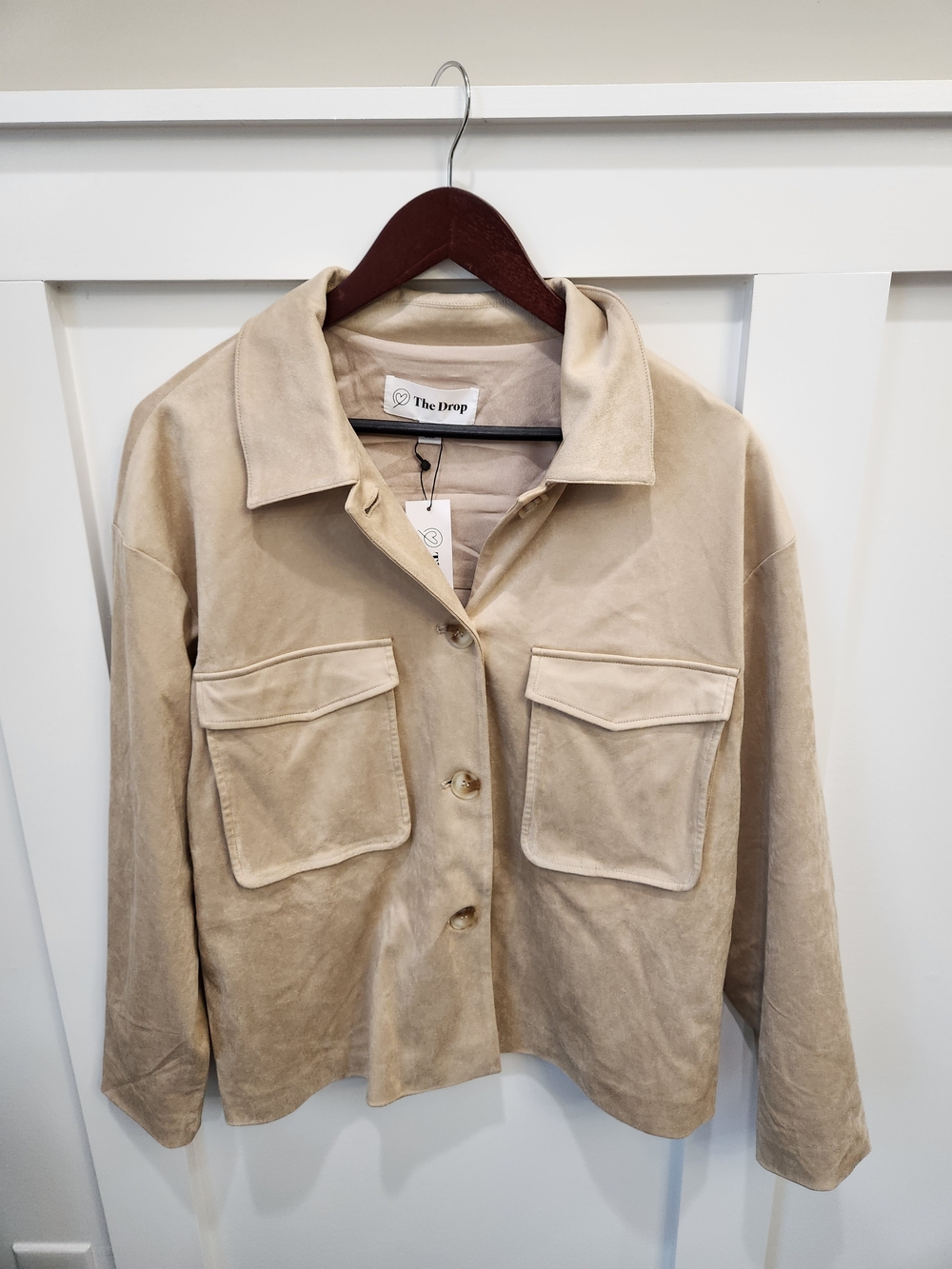 Women's Beige Suede like Button-Front Jacket